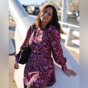 NWT Zara Floral Print Pink and Purple Long Sleeve Sundress Size M